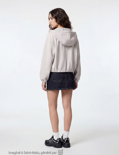 Blouson cropped effet boule &agrave; capuche beige