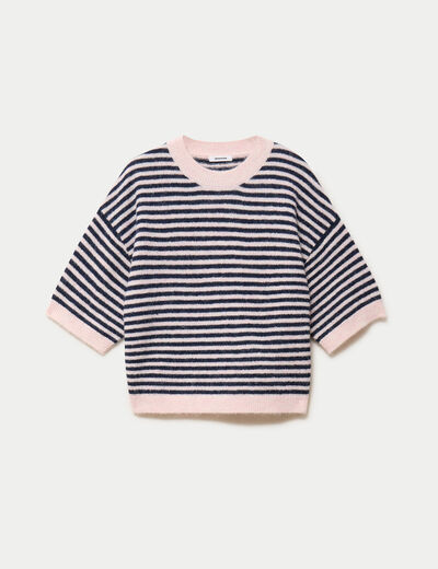 Pull col rond manches 3/4 rose clair