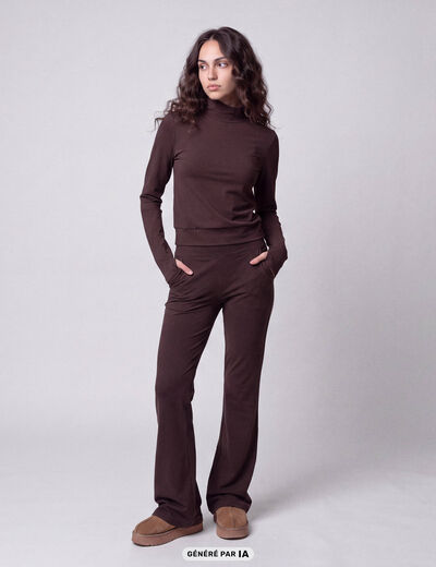 Leggings bootcut taille haute stretch marron fonc&eacute;