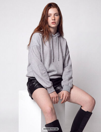Short taille haute en similicuir noir
