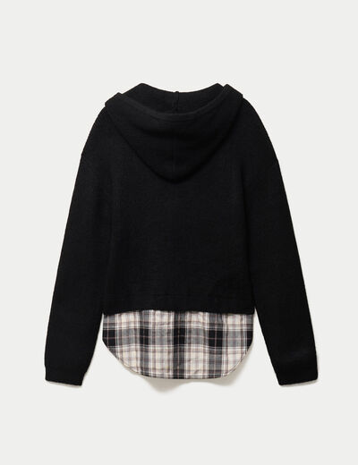Pull bi-mati&egrave;re &agrave; capuche noir