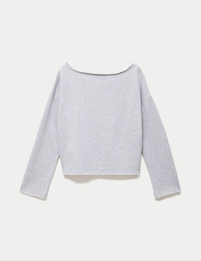 Sweat oversize cropped col bateau gris clair