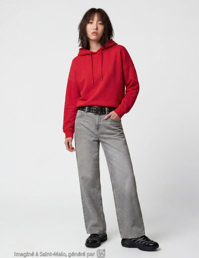 Sweat oversize &agrave; capuche manches longues rouge