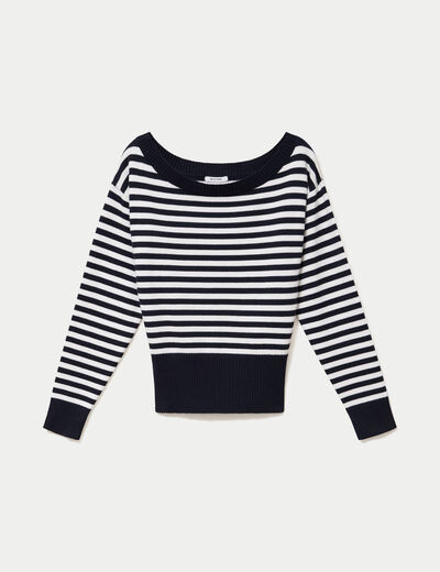 Pull col bateau manches longues bleu marine