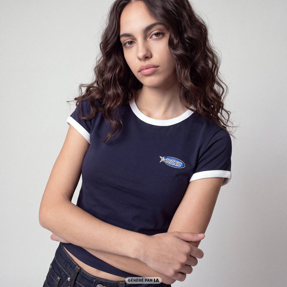 T-shirt col rond manches courtes bleu marine