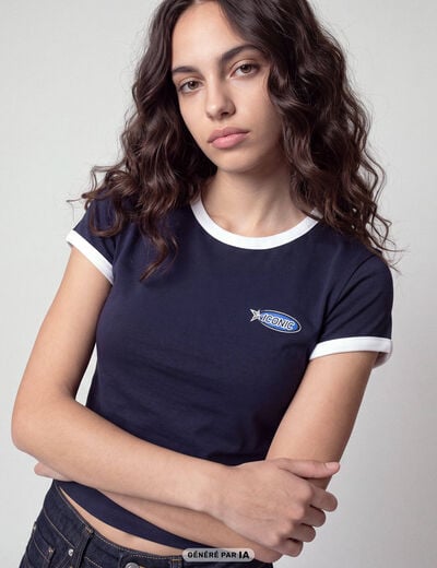 T-shirt col rond manches courtes bleu marine