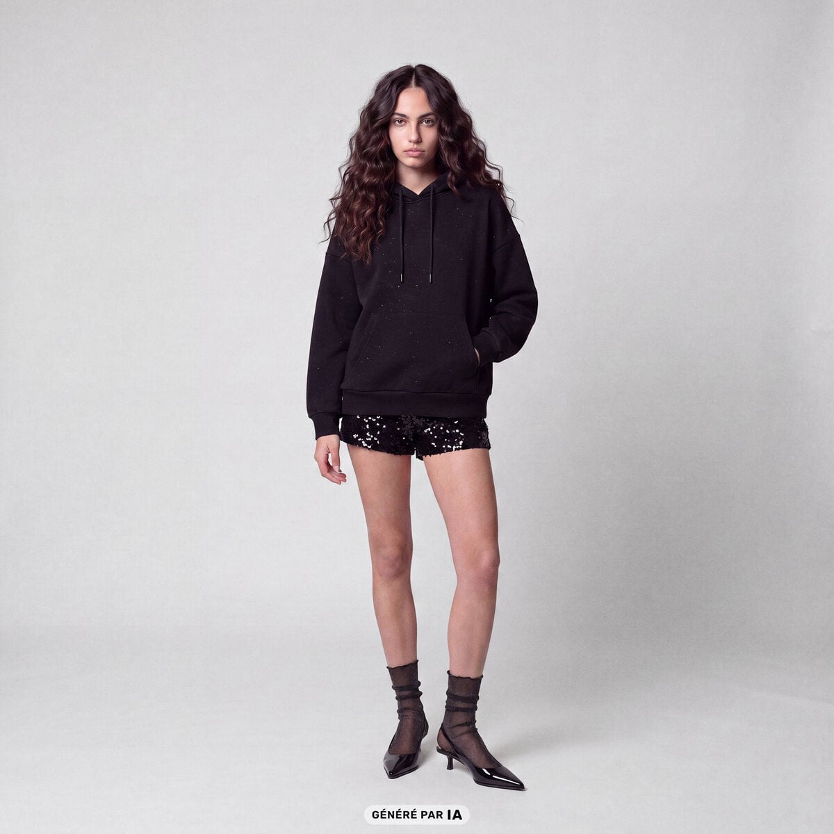 Sweat boyfriend brillant &agrave; capuche noir