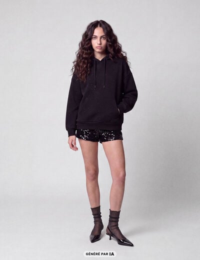 Sweat boyfriend brillant &agrave; capuche noir