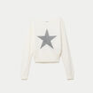 Pull col bateau manches longues strass ecru