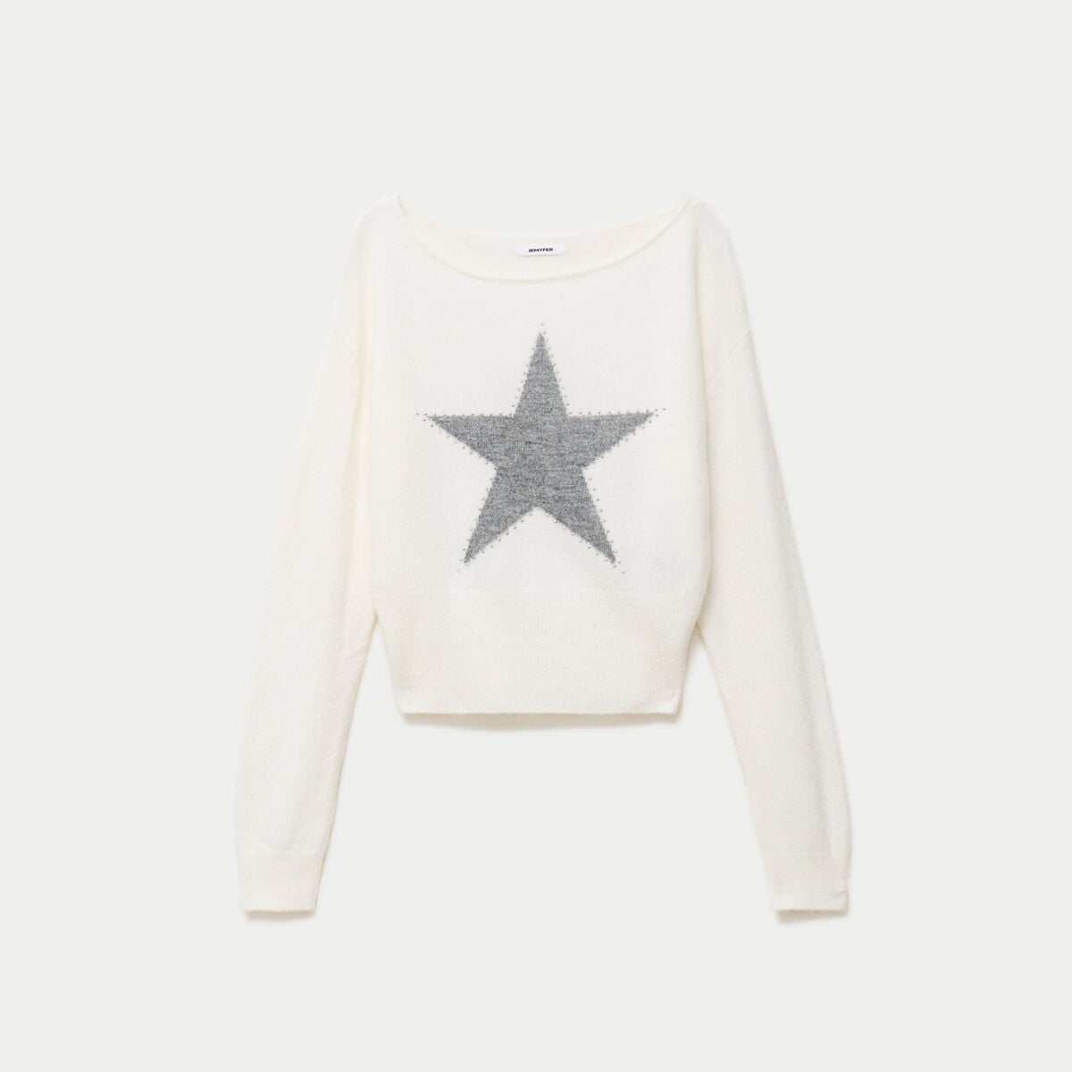 Pull col bateau manches longues strass ecru