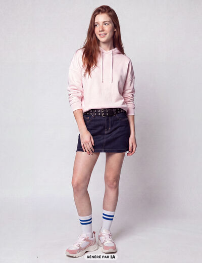 Sweat oversize &agrave; capuche manches longues rose clair