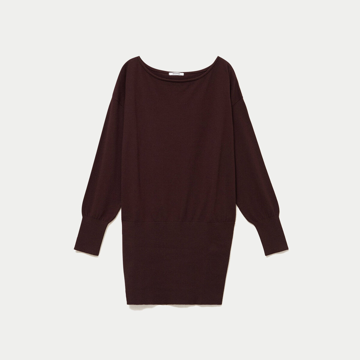 Robe pull col bateau manches longues marron fonc&eacute;