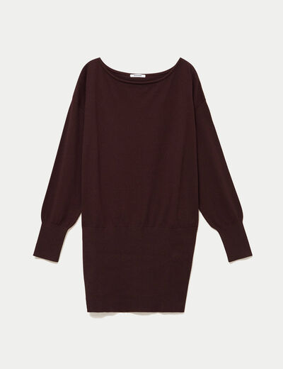 Robe pull col bateau manches longues marron fonc&eacute;