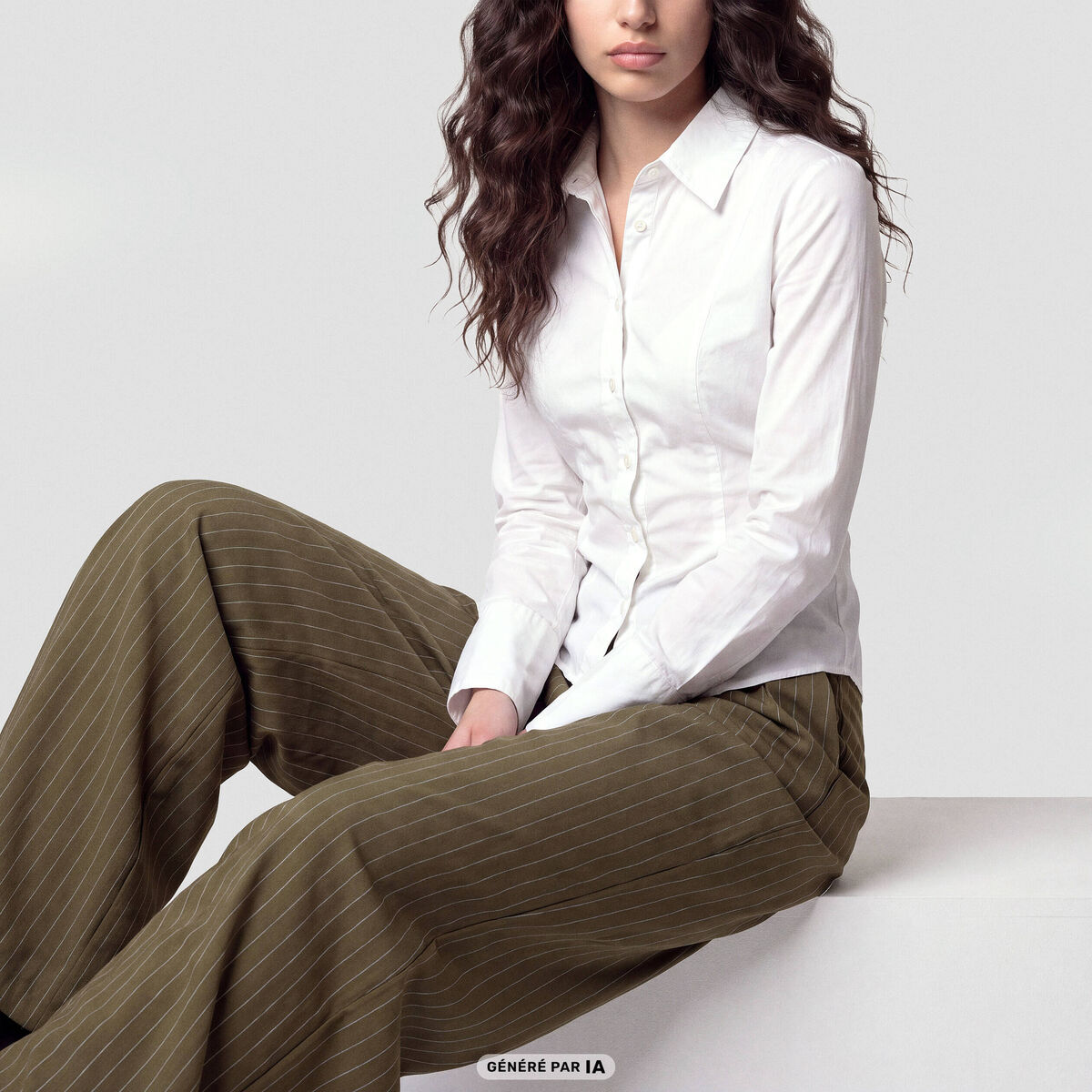 Pantalon coupe large taille standard vert kaki