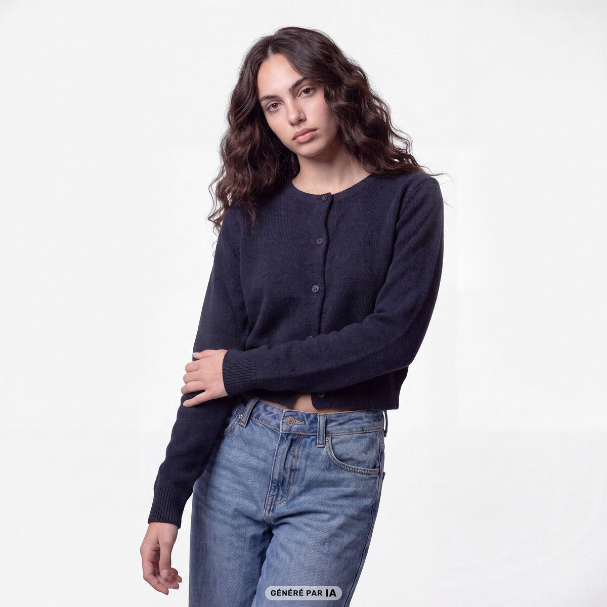 Gilet ajust&eacute; cropped manches longues bleu marine