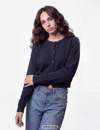 Gilet ajust&eacute; cropped manches longues bleu marine