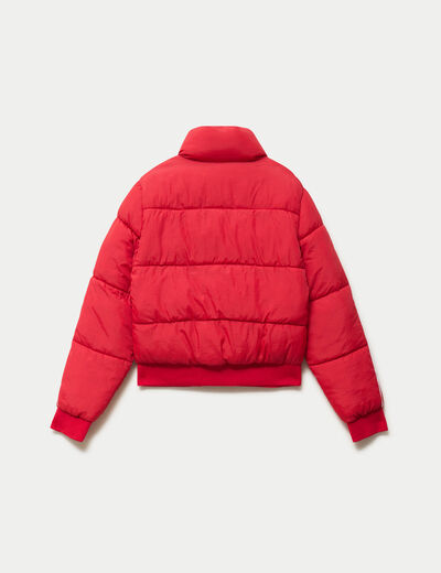 Doudoune droite cropped col montant rouge