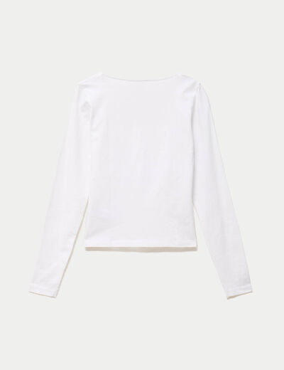 T-shirt ajust&eacute; d&eacute;collet&eacute; manches longues blanc