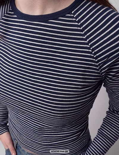 T-shirt manches longues bleu fonc&eacute;