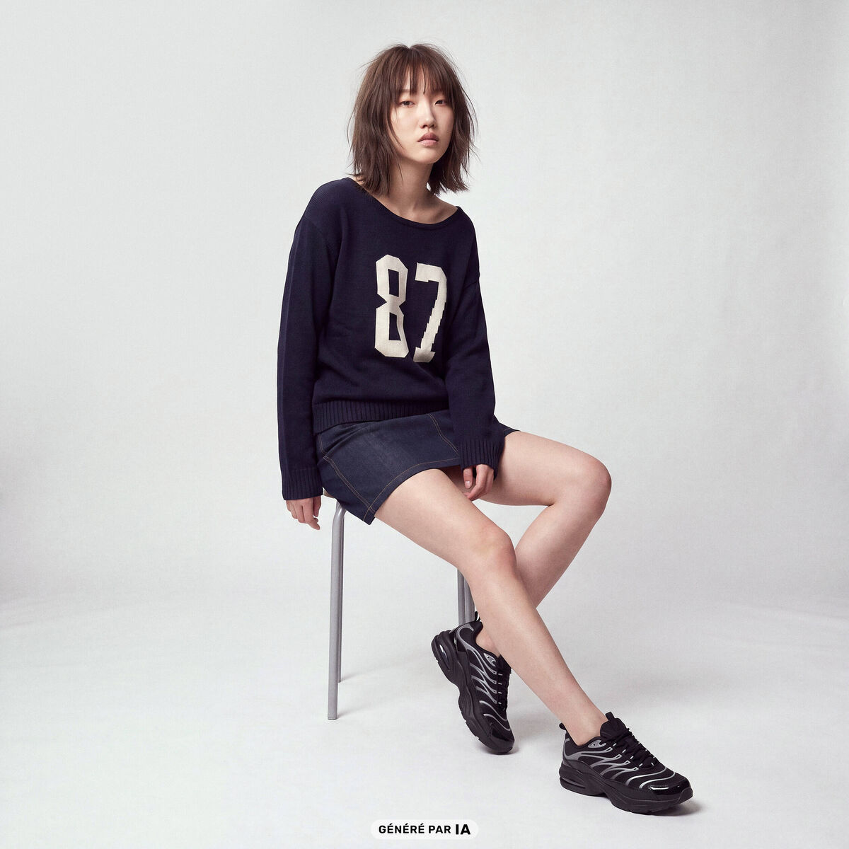 Pull col bateau manches longues bleu marine