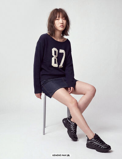 Pull col bateau manches longues bleu marine