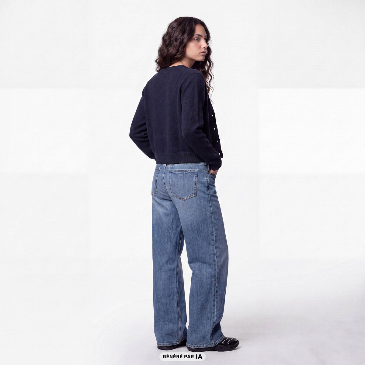 Gilet ajust&eacute; cropped manches longues bleu marine