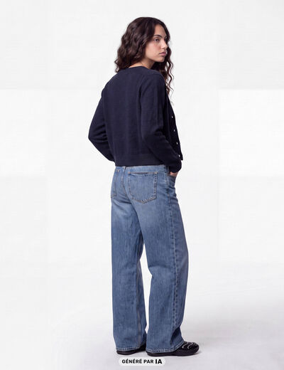 Gilet ajust&eacute; cropped manches longues bleu marine