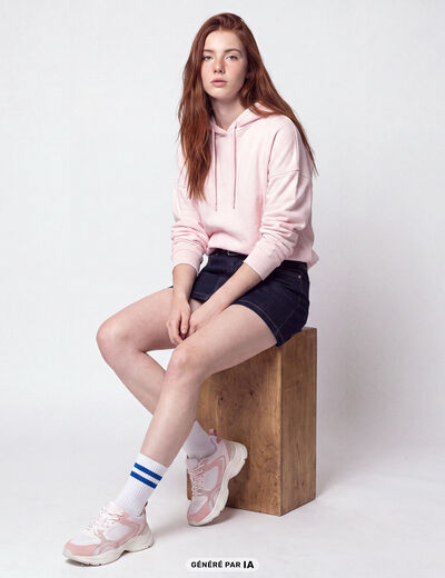 Sweat oversize &agrave; capuche manches longues rose clair