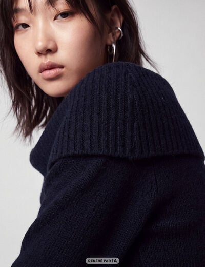 Pull col bardot manches longues bleu marine