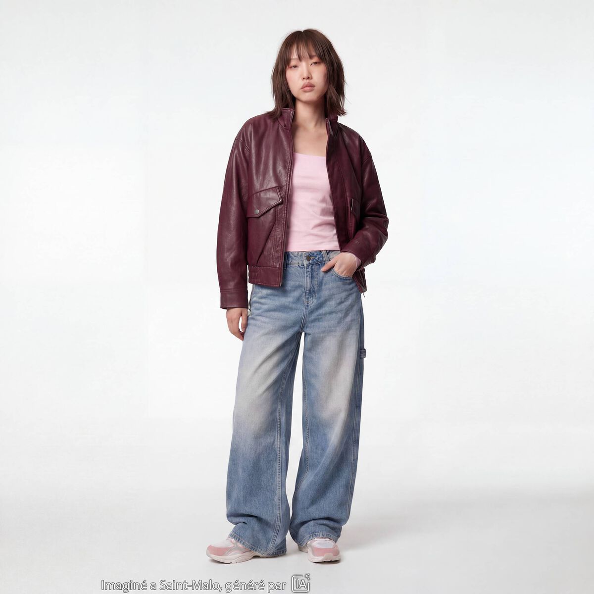 Jean loose taille standard denim bleach ado