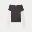 Haut double col bateau manches longues gris
