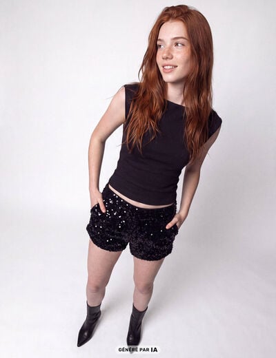 Short slim cigarette &agrave; sequins noir