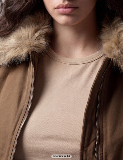Bomber oversize court fausse fourrure taupe
