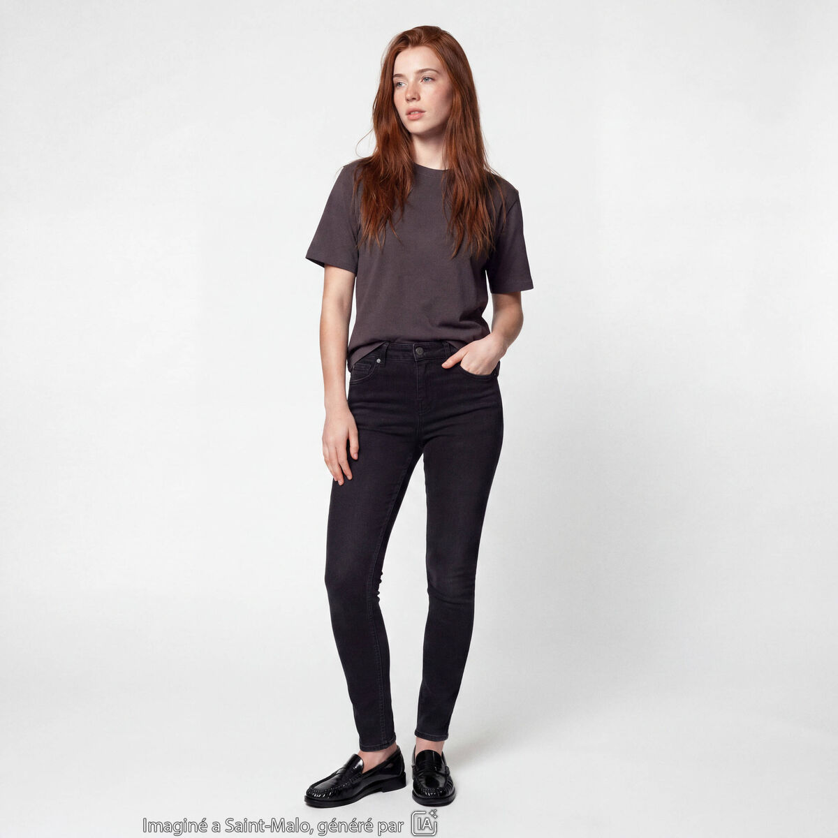 Jean skinny taille standard denim noir ado
