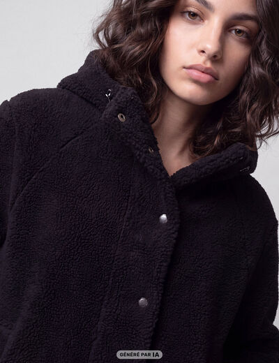 Blouson court droit effet polaire noir