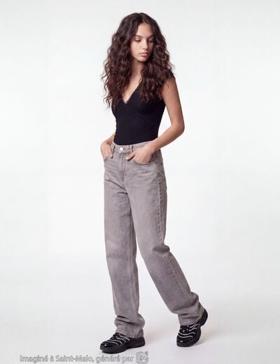 Jean Lenny wide leg taille standard denim gris
