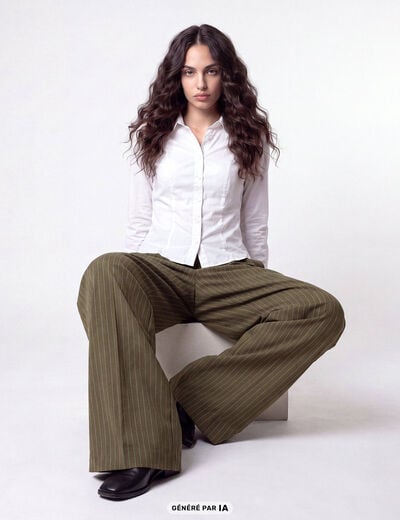Pantalon coupe large taille standard vert kaki