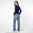 T-shirt cintr&eacute; col rond manches longues bleu marine