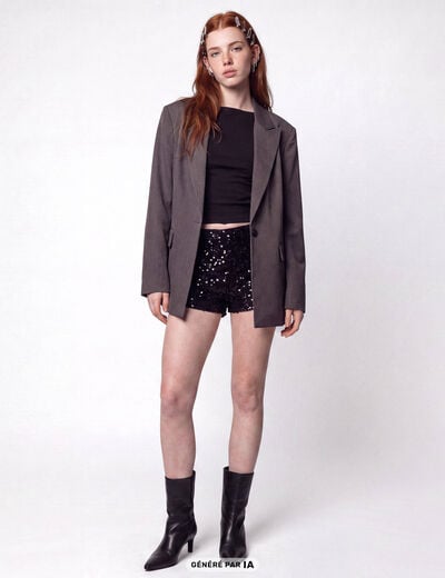 Short slim cigarette &agrave; sequins noir
