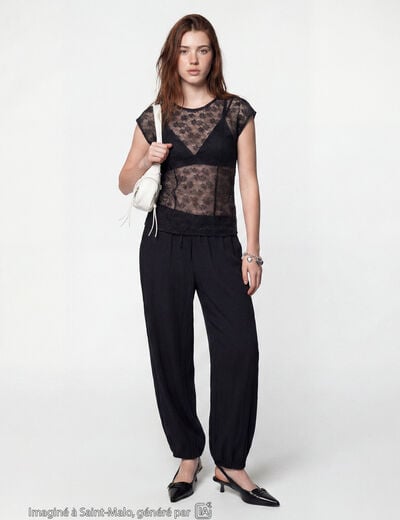 Top transparent sans manches dentelle noir
