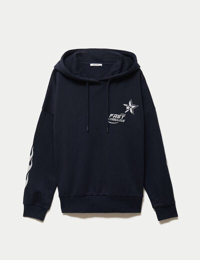 Sweat &agrave; capuche manches longues bleu marine