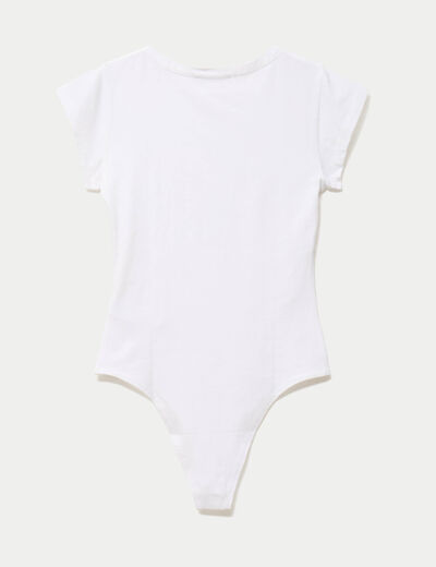 Body ajust&eacute; col rond manches courtes blanc