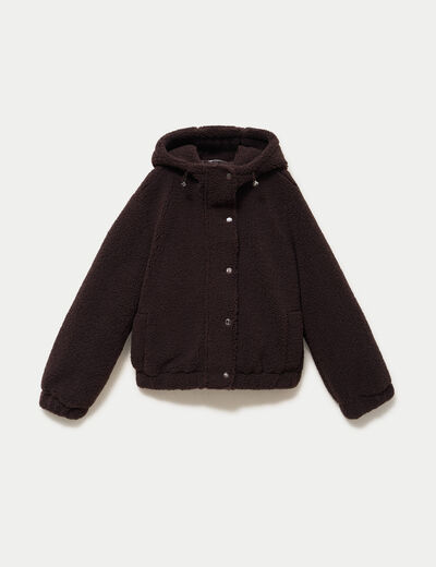 Blouson court droit effet polaire marron fonc&eacute;