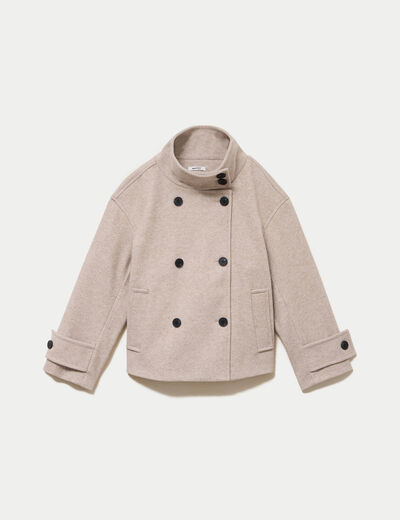 Caban oversize court col montant beige