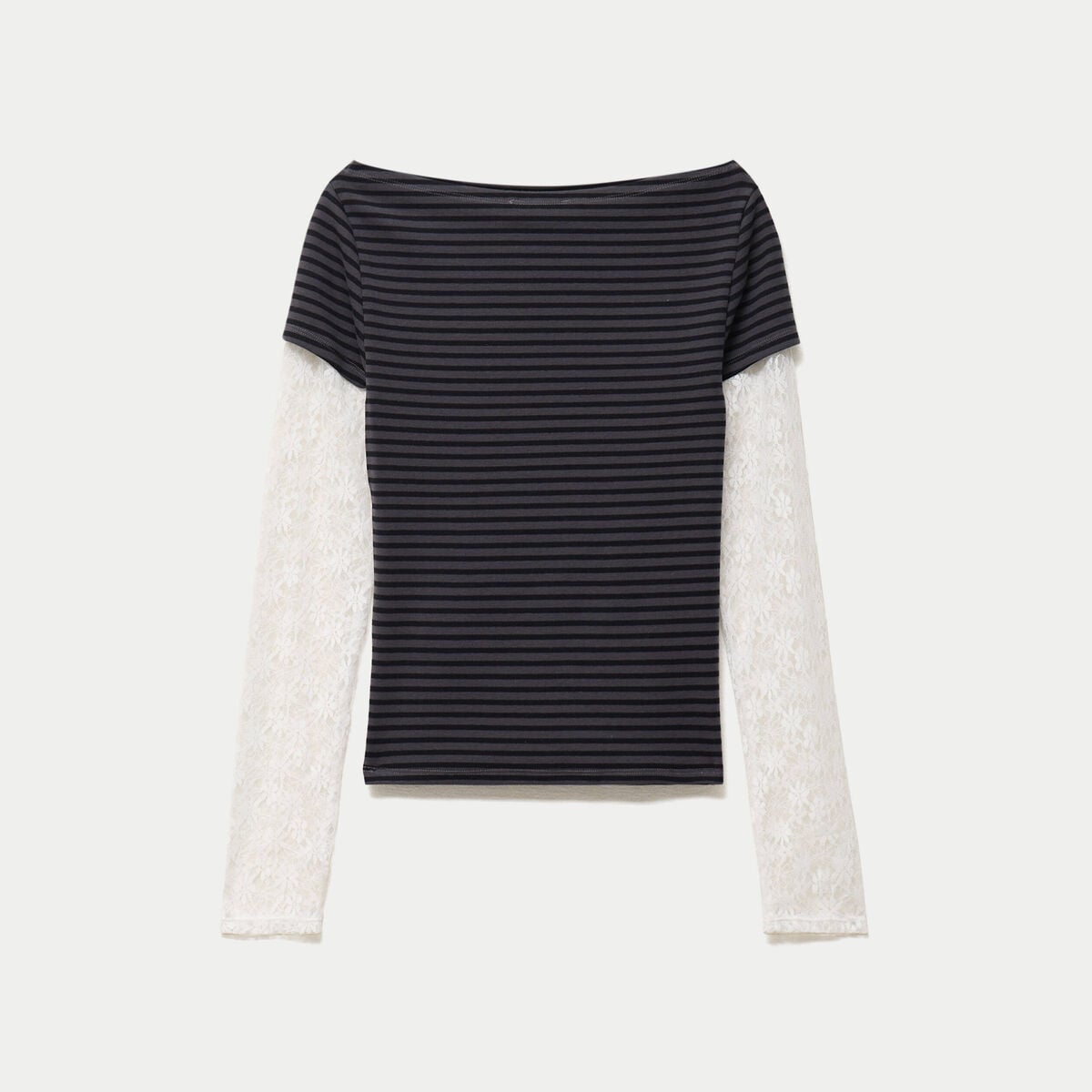 Haut double col bateau manches longues noir