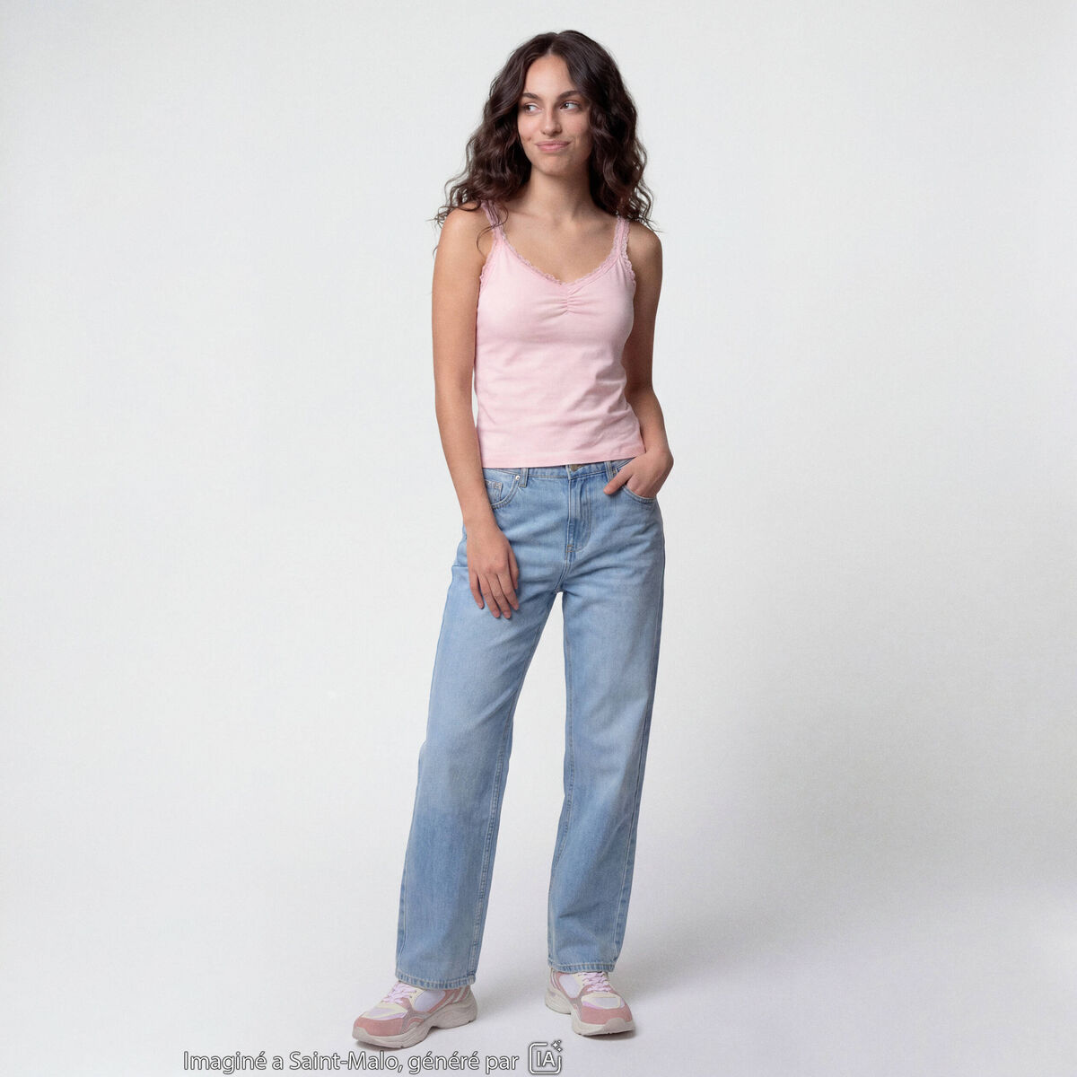Jean wide leg taille standard denim triple stone ado