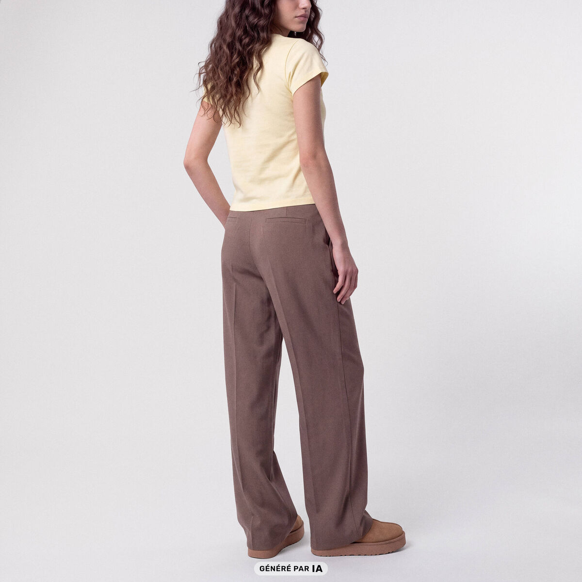 Pantalon coupe large taille standard taupe