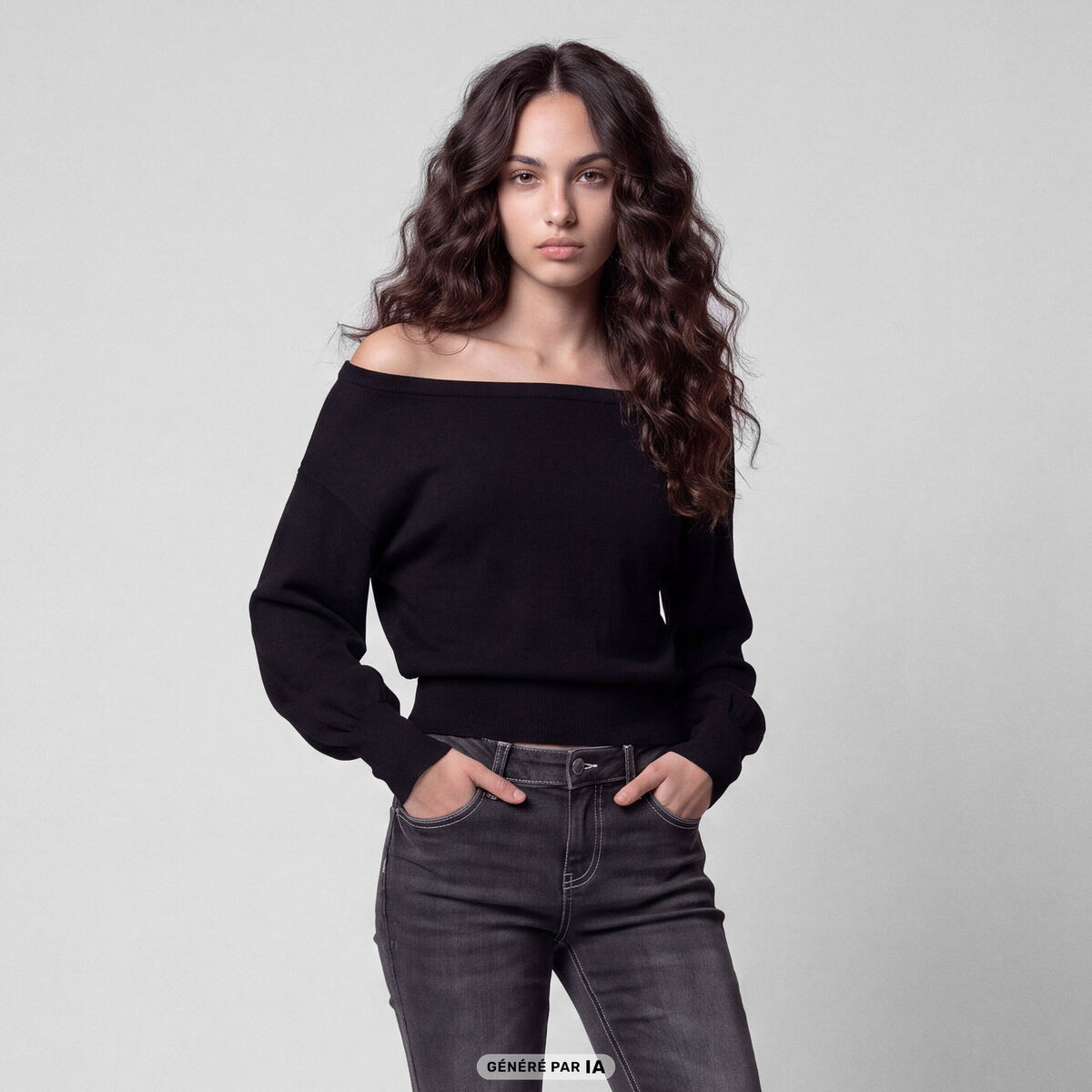 Pull oversize col bardot manches longues noir