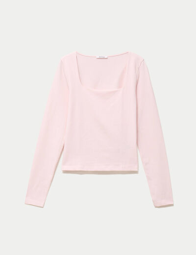 T-shirt ajust&eacute; d&eacute;collet&eacute; manches longues rose clair