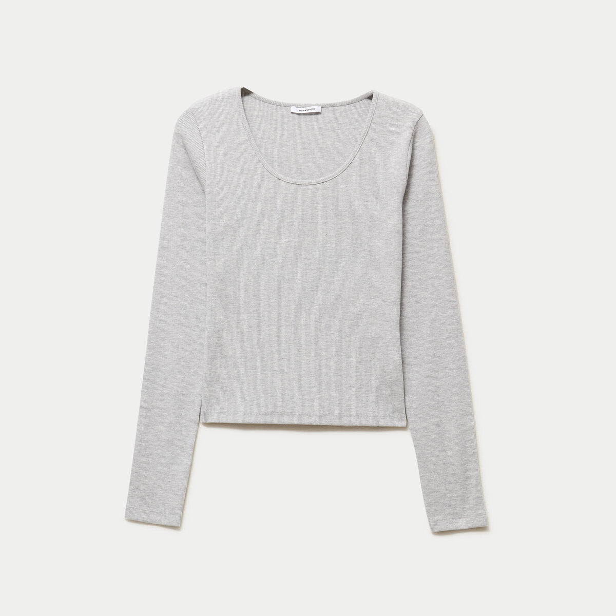 T-shirt ajust&eacute; col rond manches longues gris clair